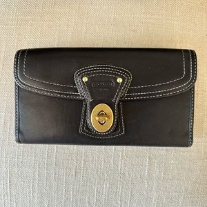 Vintage Coach Legacy Leather Slim Envelope Wallet Brass Turn Lock Pink Interior